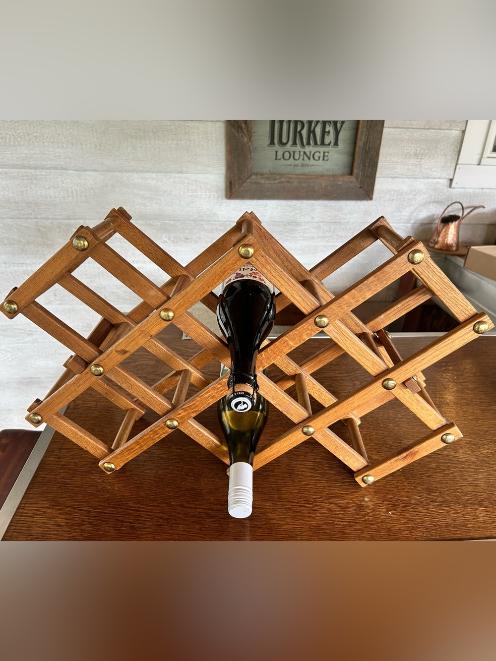 1970s Mid Century Modern Accordion
Style Wooden Wine Rack
